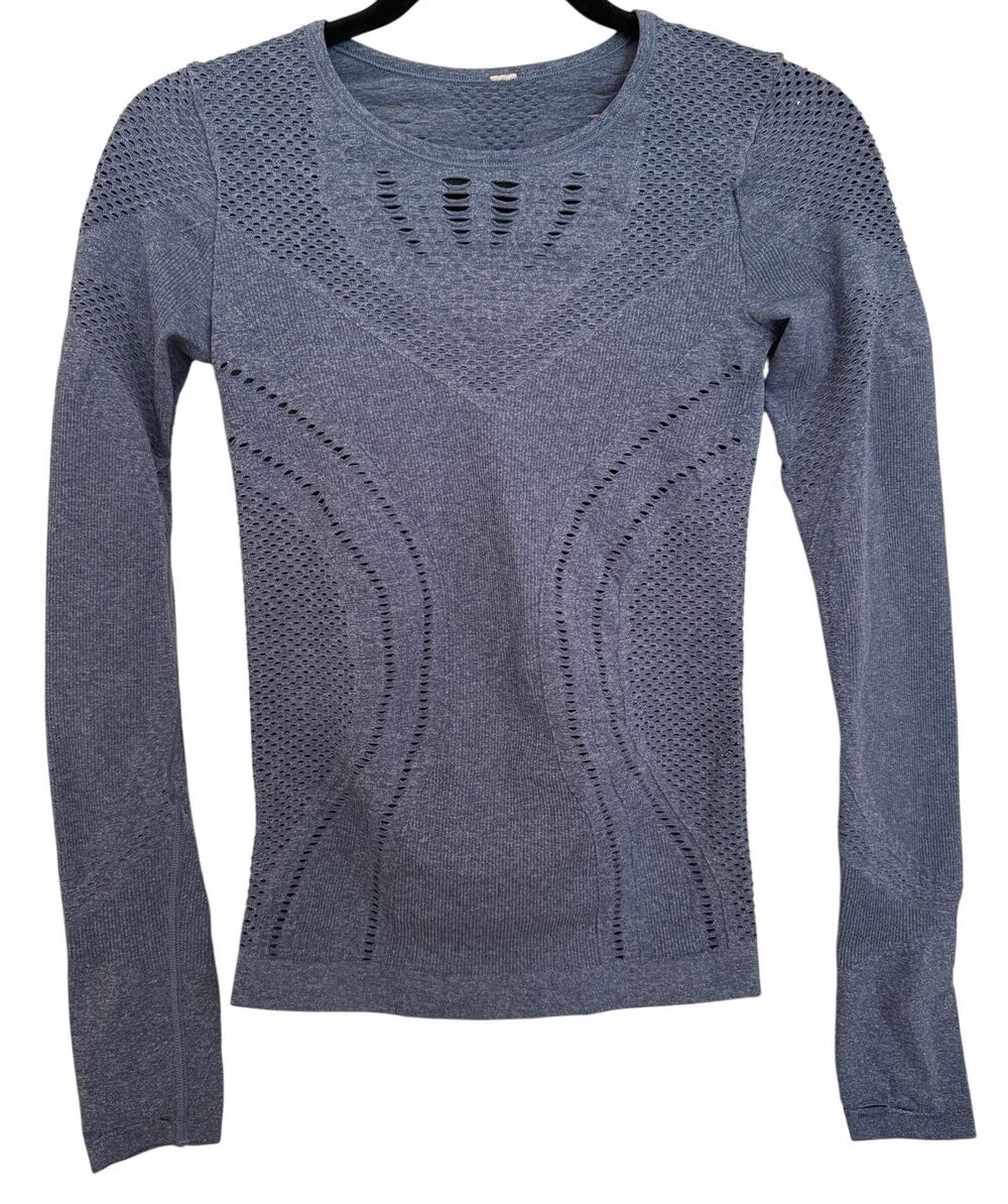 Alo Yoga Blue Lark Long Sleeve Top Extra Small Cut Out Athleisure Compression